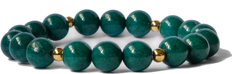Green Jade Bead Braceletwith Gold Accents PNG with transparent background