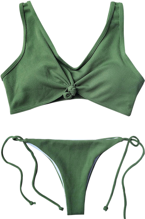 Ribbed Knotted String Bralette Bikini - Ribbed Knotted String Bralette Bikini. PNG image with a transparent background, free high-resolution download
