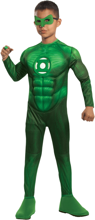 Green Lantern Costume Child Pose PNG with transparent background