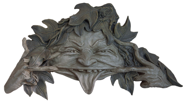 Green Man Leaf Mask Carving PNG with transparent background