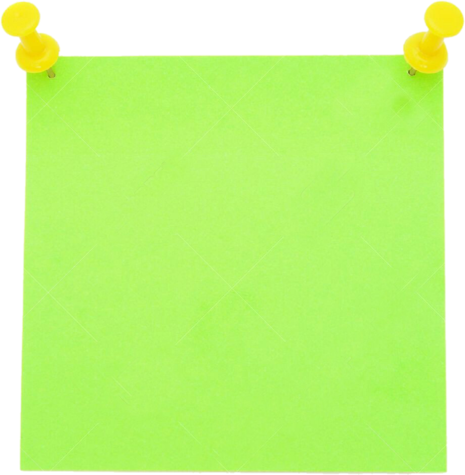 Green Post It Note Pinned PNG with transparent background