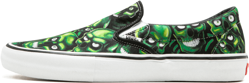 Green Skull Print Vans Slip On Sneaker