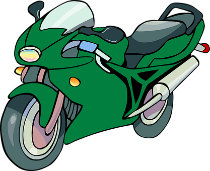 Green Sport Motorcycle Cartoon PNG with transparent background