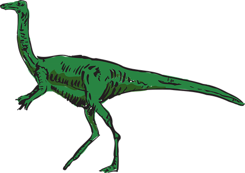 Green Theropod Dinosaur Illustration PNG with transparent background