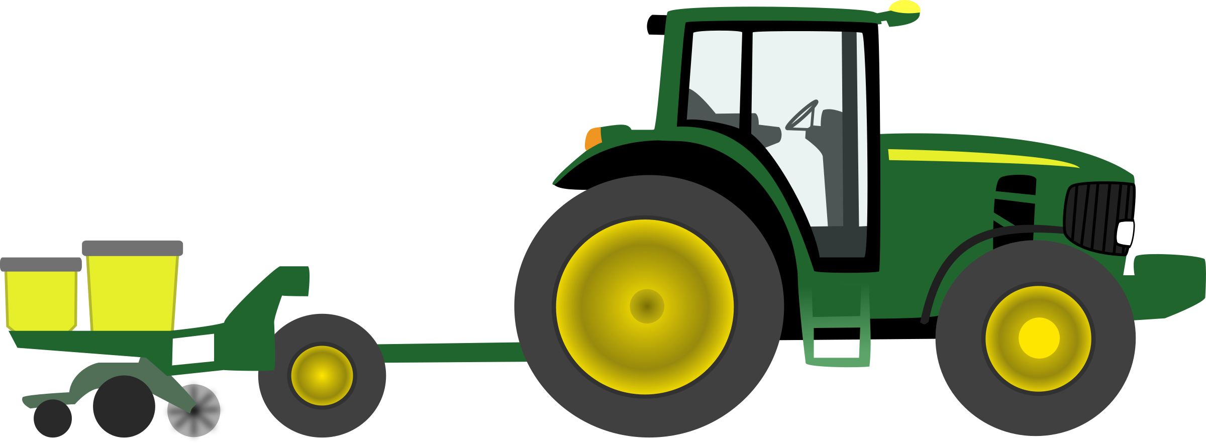 Green Tractor With Seeder Attachment PNG with transparent background