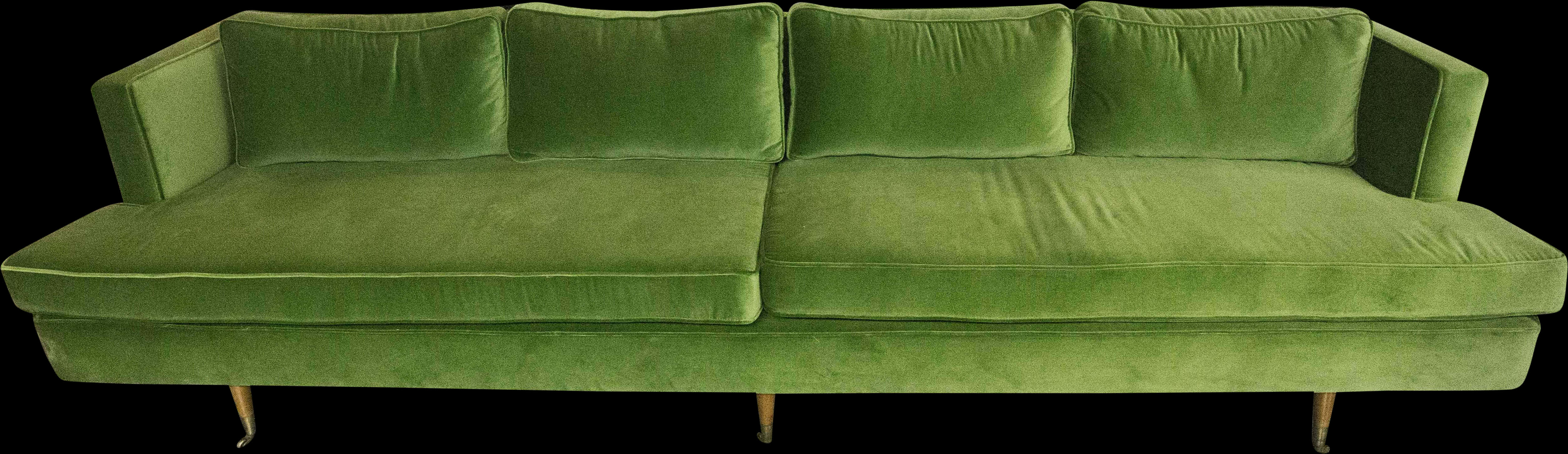 Green Velvet Sofa Elegant Design PNG with transparent background