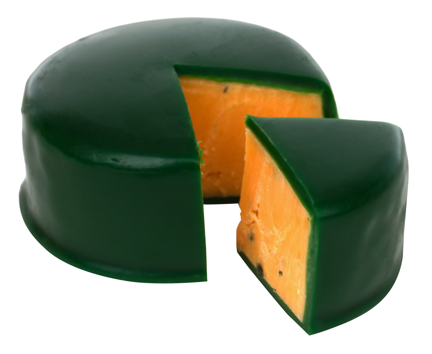 Green Waxed Gouda Cheese Wheeland Wedge PNG with transparent background