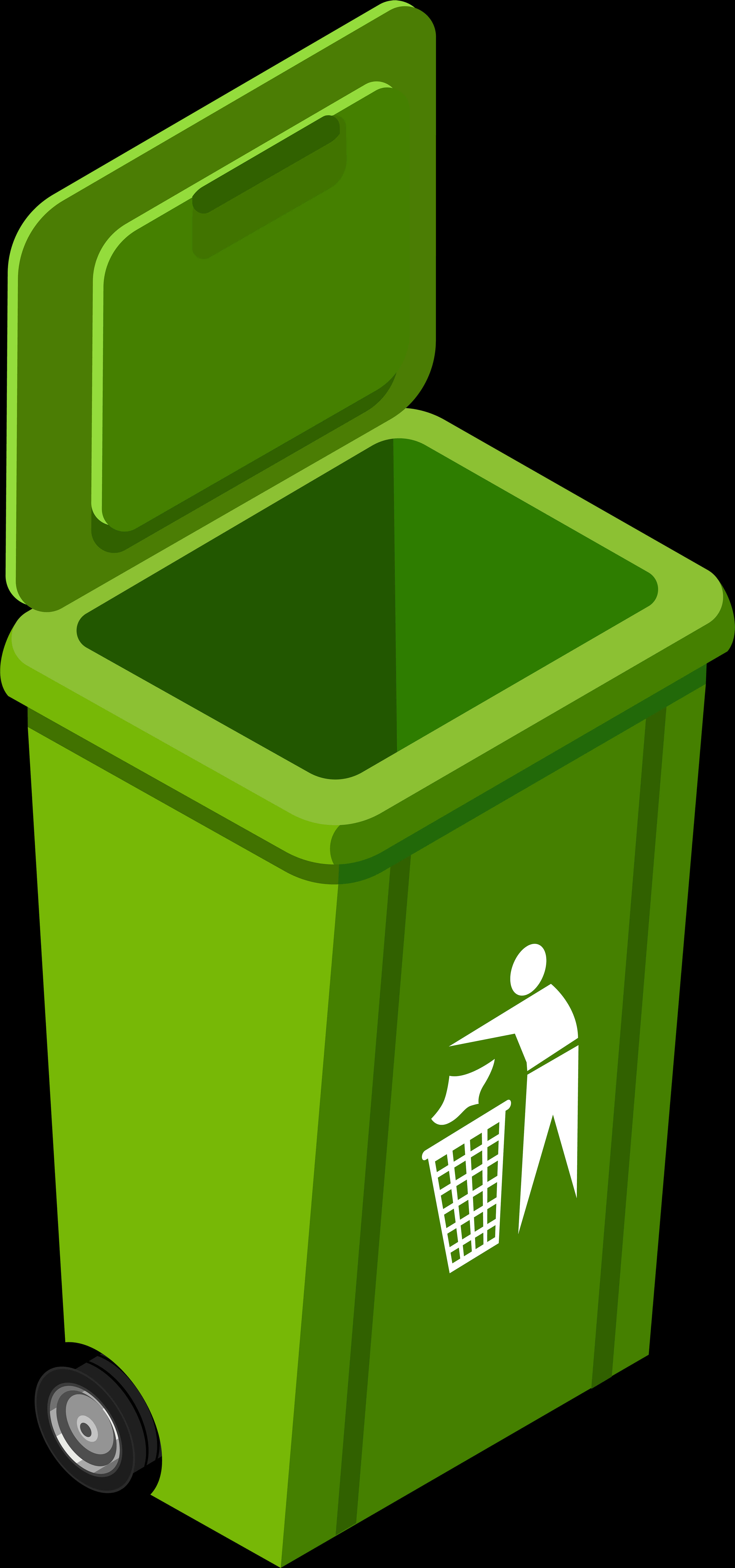 Green Wheeled Trash Bin Vector PNG with transparent background