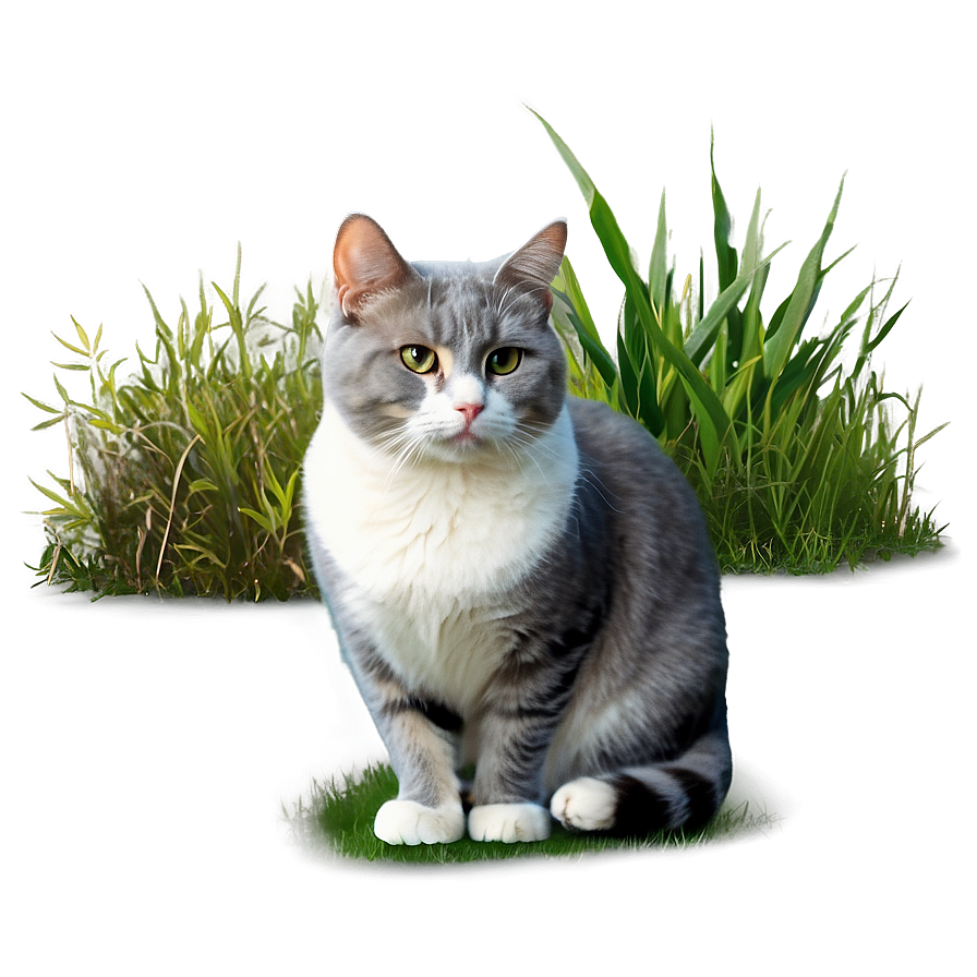 Grey Cat In Grass Png 78