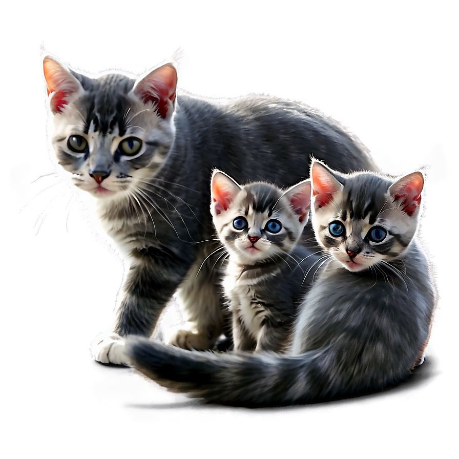 Grey Cat With Kittens Png Iot24