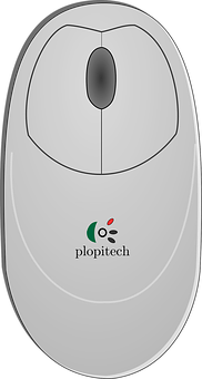 Grey Computer Mouse Plopitech Logo PNG with transparent background
