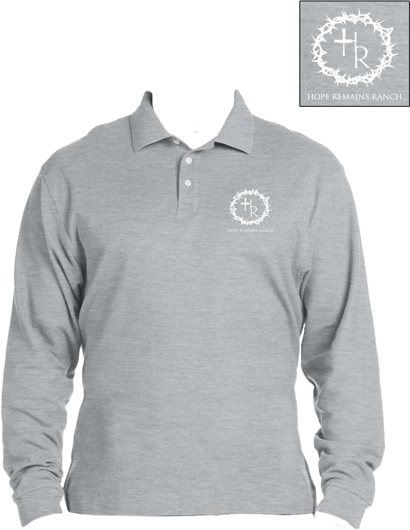 Grey Long Sleeve Polo Shirt Hope Remains Ranch Logo PNG with transparent background
