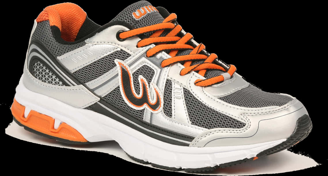 Grey Orange Sporty Running Shoe PNG image with a transparent background, free high-resolution download