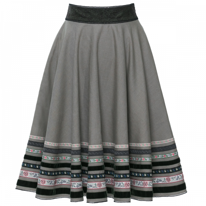 Grey Pleated Skirtwith Decorative Hem