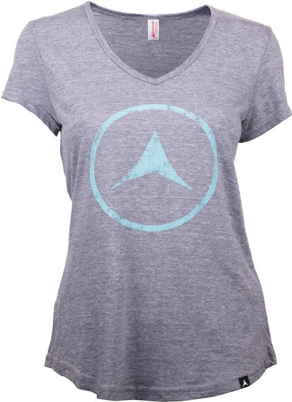 Grey V Neck T Shirtwith Blue Logo