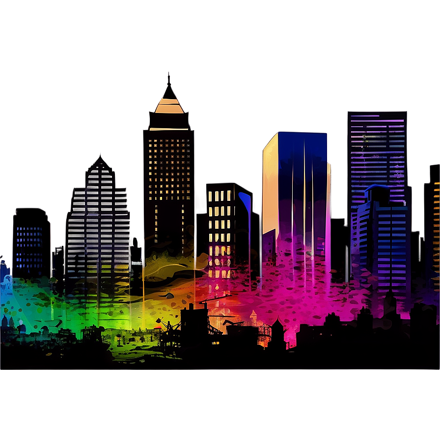 Grunge City Skyline Png Etk