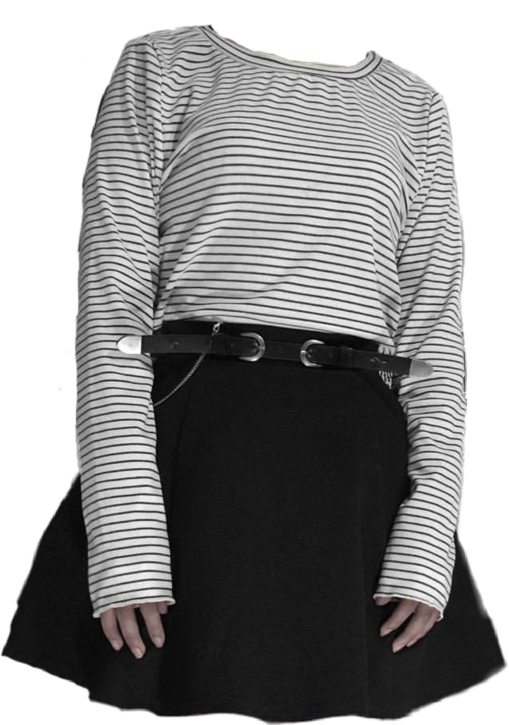 Grunge Inspired Striped Shirtand Black Skirt PNG with transparent background