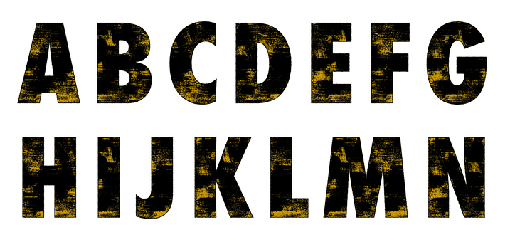 Grunge Style Alphabet Yellowon Black