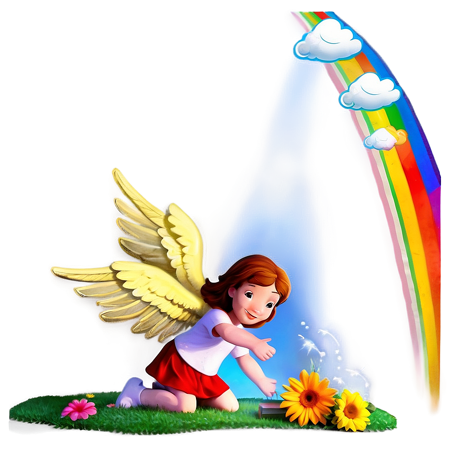 Guardian Angel And Rainbow Png Qsp99