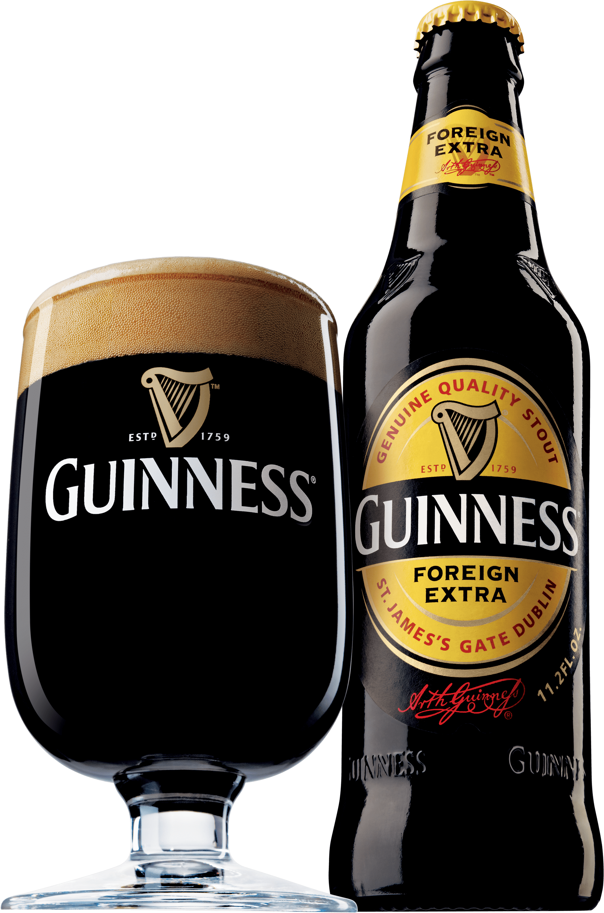 Guinness Foreign Extra Stout Bottleand Glass