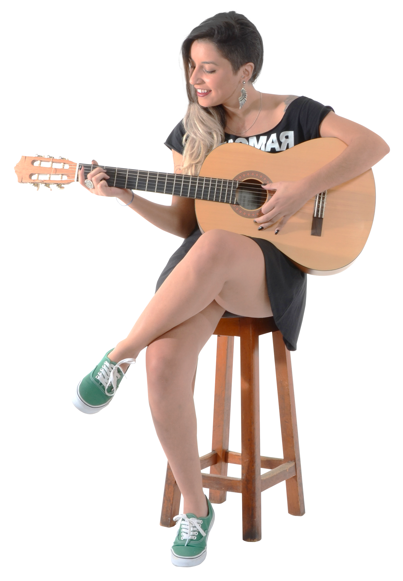 Guitaristin Black Teeand Green Sneakers PNG with transparent background