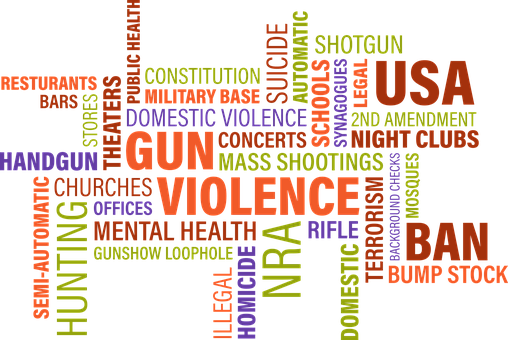 Gun Violence U S A Word Cloud PNG with transparent background