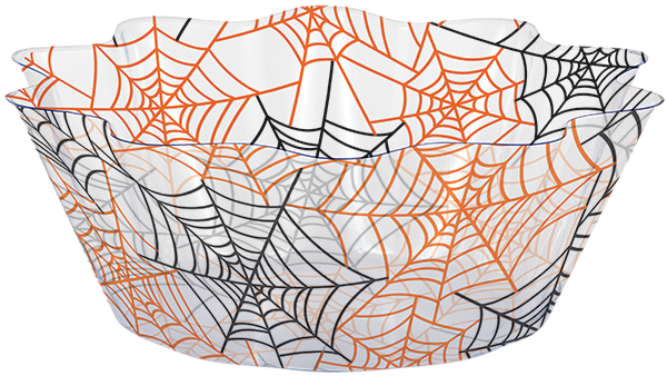 Clear Bowl With Spider Web Print For Halloween Party - Creative Converting Spiderwebs 8' Fluted Bowl/case PNG with transparent background