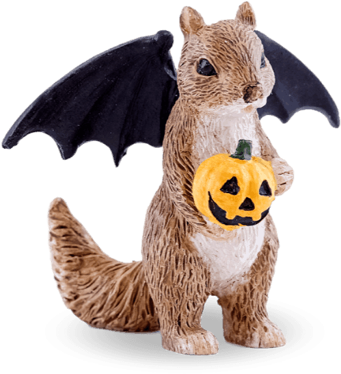 Halloween Squirrel Figurinewith Bat Wingsand Pumpkin