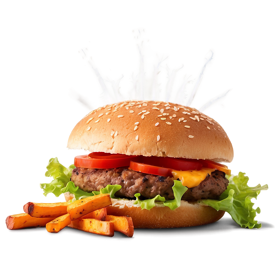 Hamburger With Sweet Potato Fries Png Mic