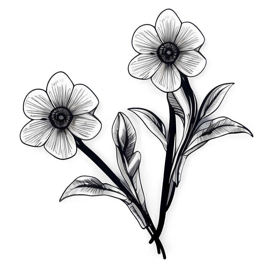 Hand Drawn Black White Flowers Png Bgg88