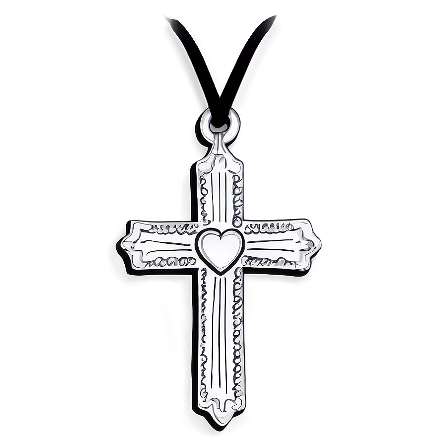 Hand-drawn Chrome Heart Cross Png 06132024