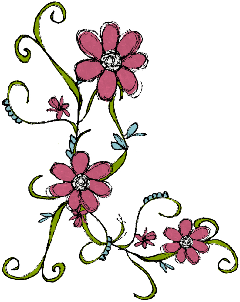 Hand Drawn Pink Flowers Doodle