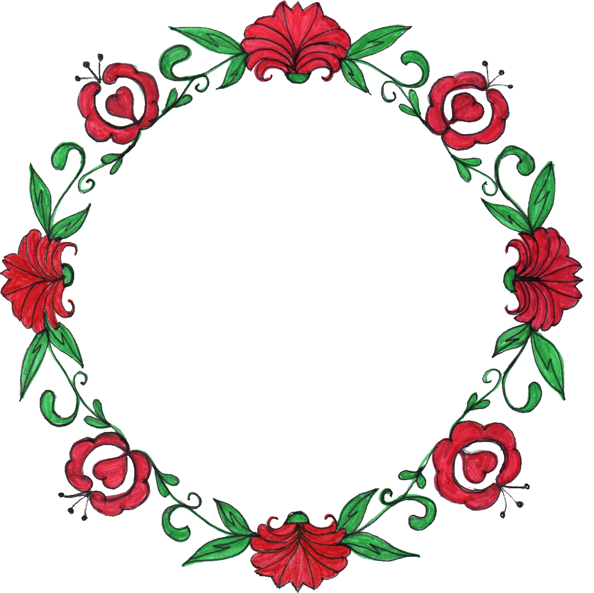 Hand Drawn Red Floral Wreath