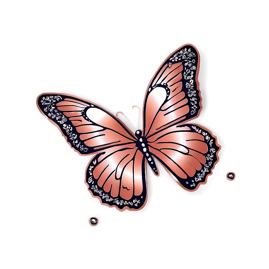 Hand Drawn Rose Gold Butterfly Png 06282024