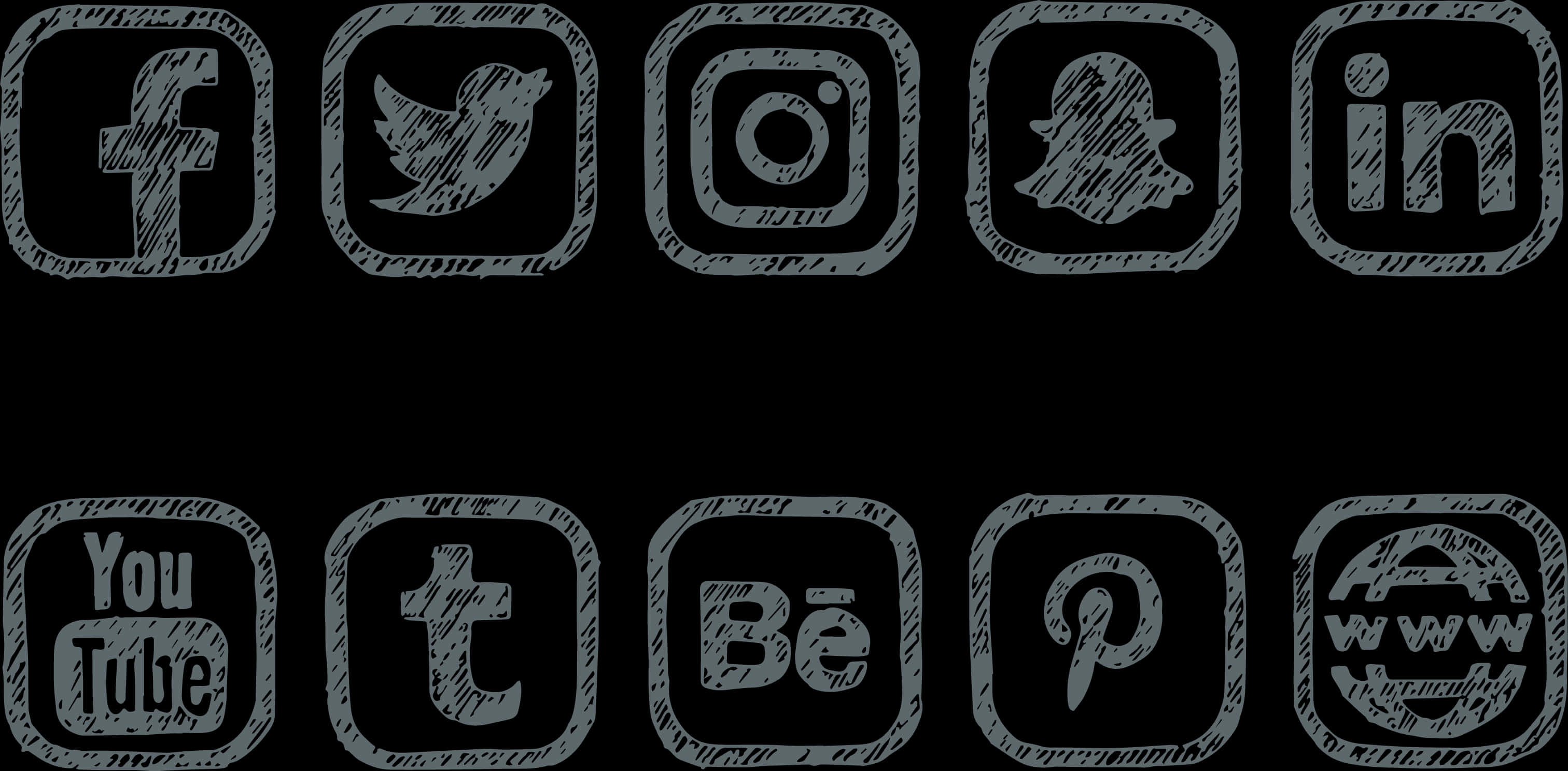 Hand Drawn Social Media Icons PNG image with a transparent background, free high-resolution download