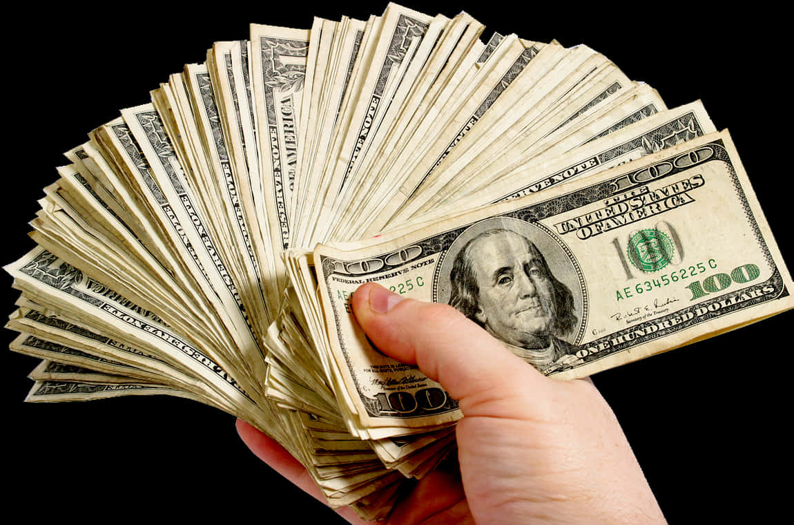 Hand Holding Fanof U S Dollars PNG image with a transparent background, free high-resolution download