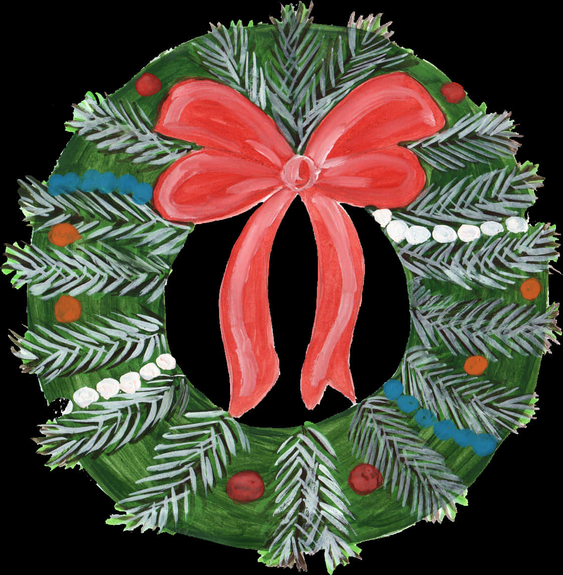Hand Painted Christmas Wreathwith Red Bow PNG image with a transparent background, free high-resolution download