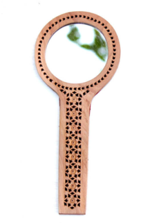 Handheld Wooden Mirrorwith Intricate Carvings