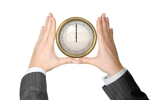 Hands Holding Clock Against Black Background