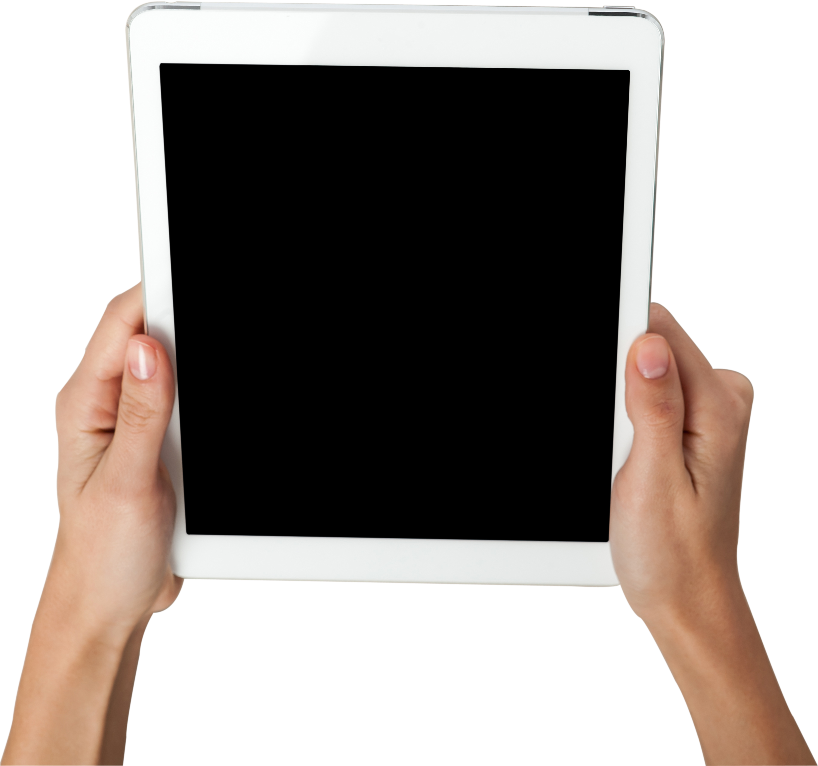 Hands Holding Tablet With Blank Screen PNG with transparent background