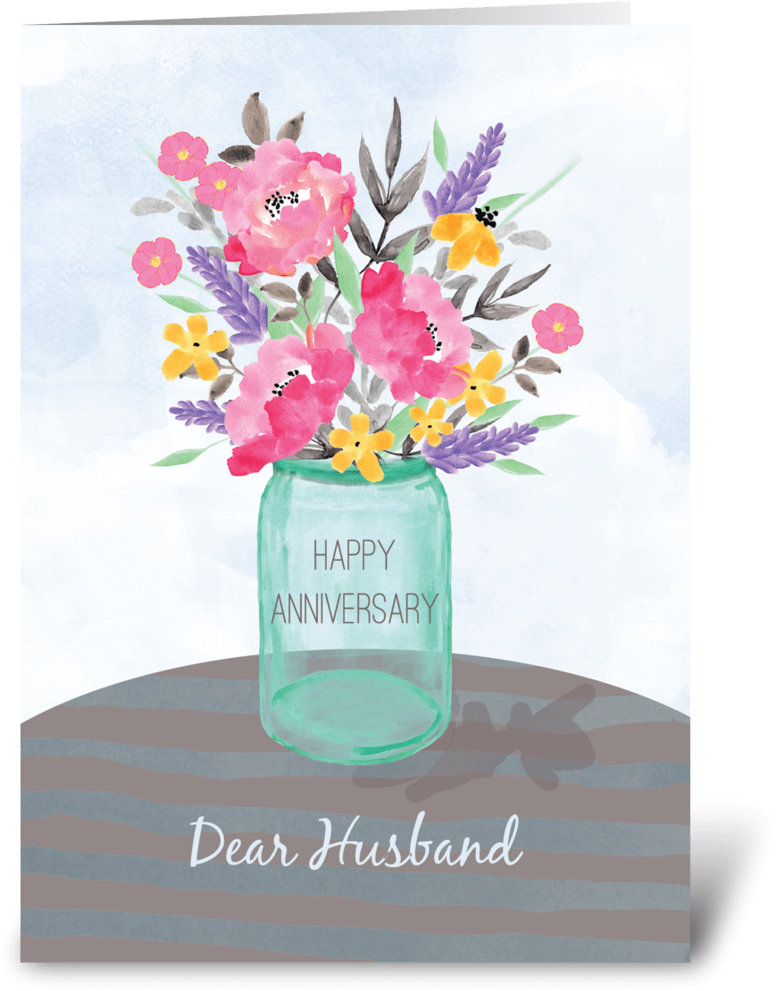 Husband Anniversary Jar Vase With Flower Greeting Card - Happy Anniversary Mother And Father In Laws, HD Png Download PNG with transparent background