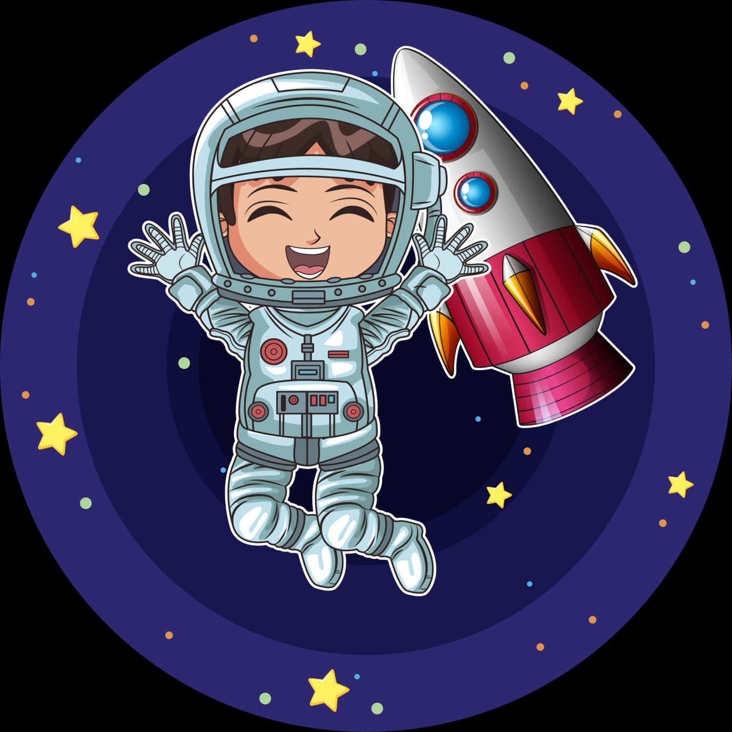 Happy Astronaut With Spaceship Cartoon