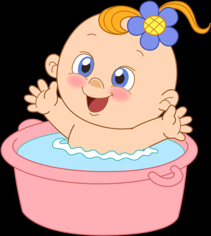 Happy Baby Bath Time Cartoon