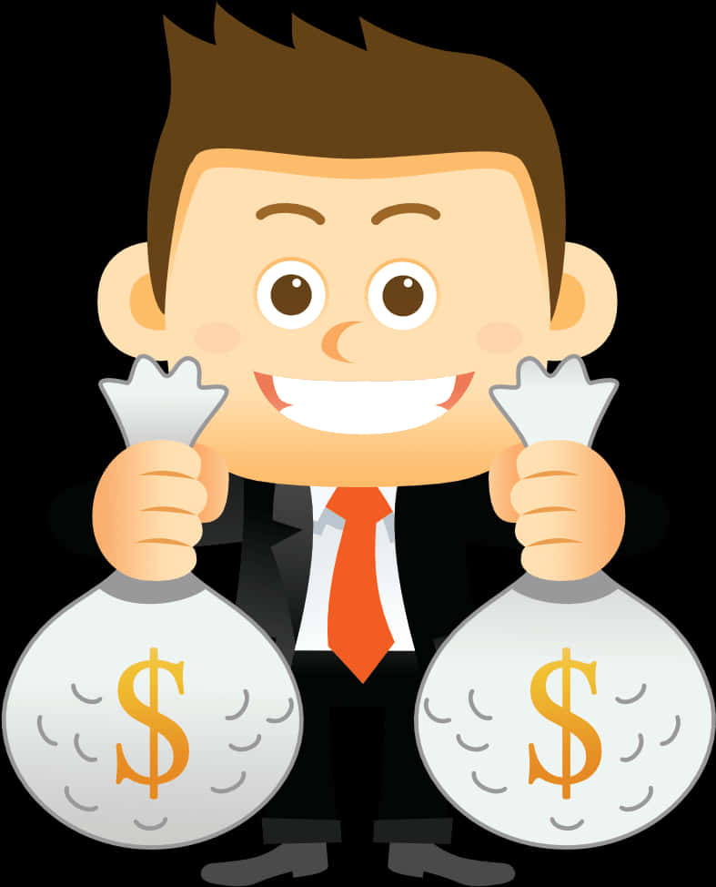 Happy Businessman Holding Money Bags