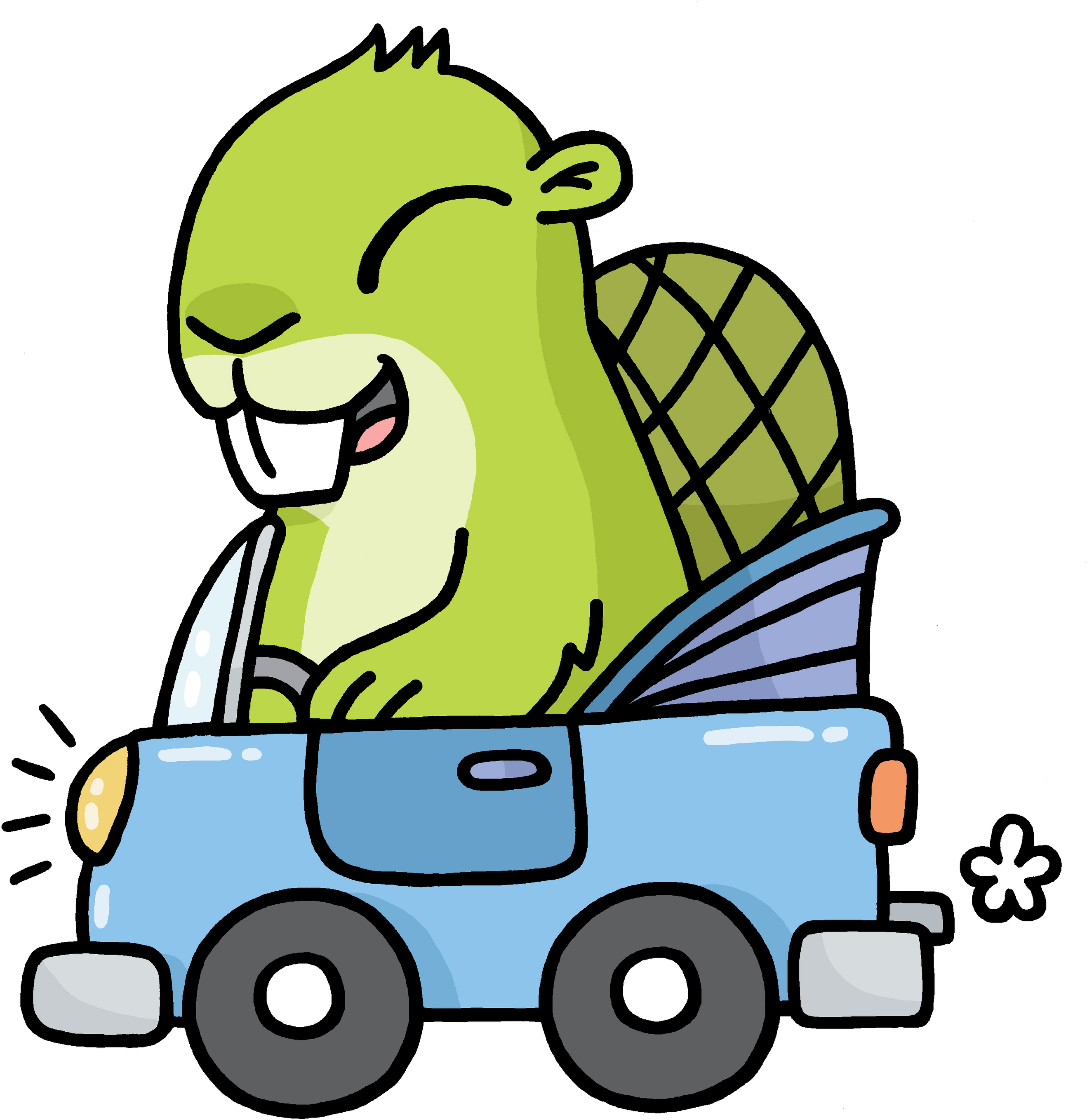 Happy Cartoon Creature Driving Car