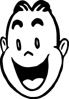 Happy Cartoon Face Blackand White PNG with transparent background
