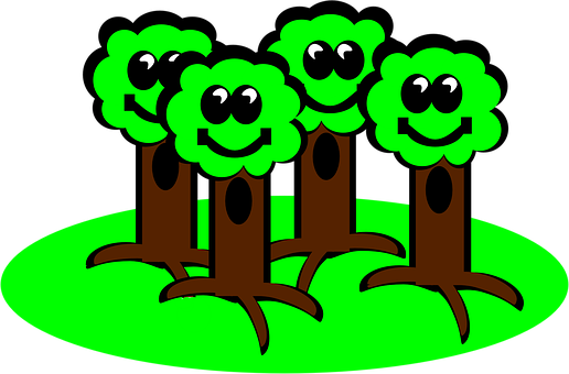Happy Cartoon Forest Trees PNG with transparent background