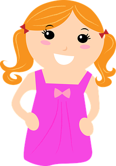 Happy Cartoon Girlin Pink Dress