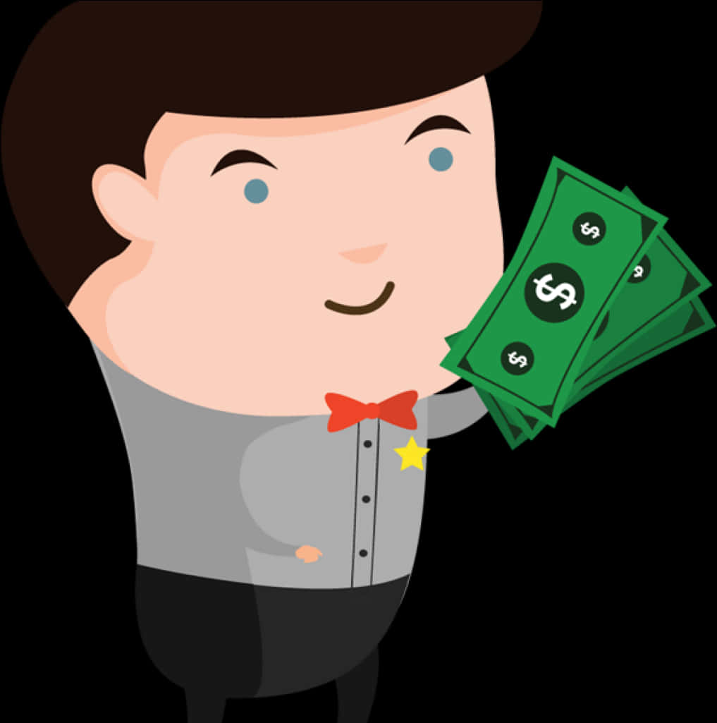 Happy Cartoon Man Holding Money