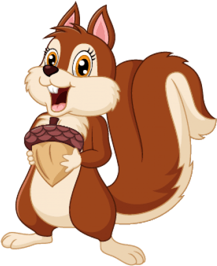 Happy Cartoon Squirrel Holding Acorn